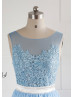 Mint Blue Lace Chiffon Long Prom Dress